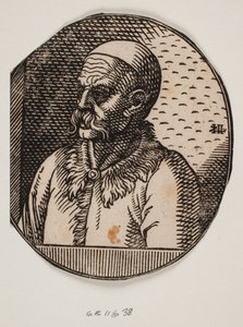Byst av en man med skägg och kalott; 3/4 profil åt vänster av Melchior Lorck