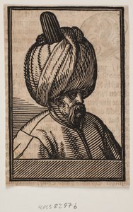 Byst av skäggig man med turban, 3/4 profil åt höger av Melchior Lorck