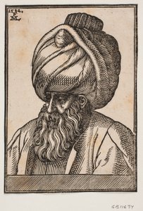 Byst av helskäggig man med turban, 3/4 profil åt vänster av Melchior Lorck