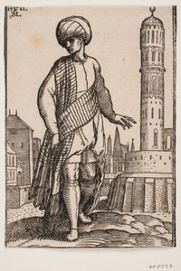 Elegant ung man med turban och lång sjal av Melchior Lorck