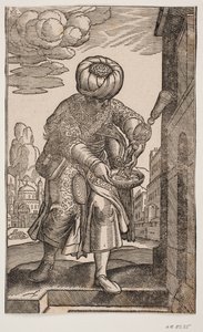 En Saquatz med sin vandsæk under armen av Melchior Lorck