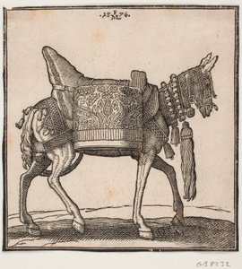 En magnifikt utrustad mula, profil mot h. av Melchior Lorck