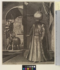 Porträtt av Sultan Suleiman den magnifika (stående) av Melchior Lorck