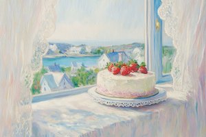 Jordgubbskaka – sommarvy av Melloi Art Prints