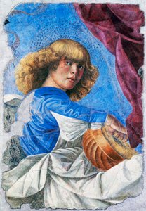 Ängel som spelar lut, 1480, Fresk av Melozzo da Forli (1438-1494), Fristående fresk från Kristi himmelsfärdsfresk, Italien