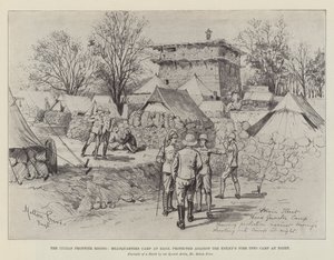 Indian Frontier Rising, högkvartersläger i Bagh, skyddad mot fiendens eld i lägret på natten av Melton Prior