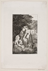 Illustration med fyra personer om en sjuk pojke i en skog av Meno Haas