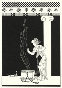 En svärm av bevingade varelser borstade av henne (färg litho)