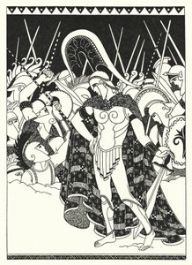De började slå mot varandra med sina svärd (färg litho)