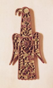 Örnformad brosch (metall och emalj) av Merovingian
