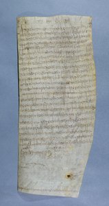 Privilegium för Clovis III (682-695) beviljat till klostret Saint-Denis, 691 (penna och bläck på veläng) av Merovingian