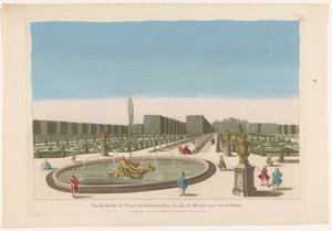 Utsikt över fontänen i trädgården på Palais Schwarzenberg i närheten av staden Wien Vue du jardin du prince de Schwarzenberg du côte du bassin rond vers le palais (titel på objekt) av Mesard