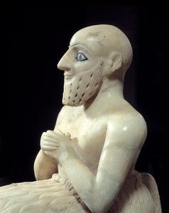 Art Mesopotamia: Staty av intendanten Ebih-il. Skulptur av albaster, skal, lapis-lazuli och skiffer, Omkring 2500 f.Kr. (sumerisk period, cirka 2900-2200 f.Kr.). Från Mari. Höjd: 0,525 m. Paris, Louvren av Mesopotamian
