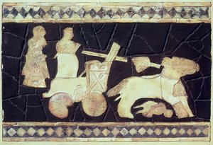 Krigsvagn dragen av två hästar, 2800-2300 f.Kr. (elfenben, pärlemor och mosaik) av Mesopotamian