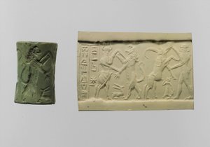 Cylindersigill av strid med modernt intryck c.2250-2150 f.Kr. (albit) av Mesopotamian Mesopotamian