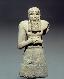 Orientaliska antikviteter: statyett i kalksten av orant lovad till prins Ginak. Mesopotamien. 2750 f.Kr. Sön 0,26 m Paris, Louvren av Mesopotamian Mesopotamian