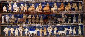 "Fredspanelen" från "Standard of Ur", ca 2600-2400 f.Kr (målning på trä) av Mesopotamian Mesopotamian
