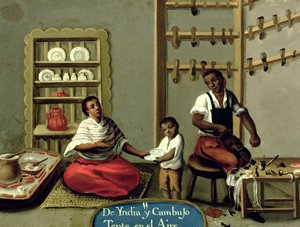 En backman och hans indianfru, från en serie om blandäktenskap i Mexiko av Mexican School
