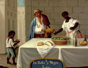 En amerikansk indianman och hans svarta fru, från en serie om blandrasäktenskap i Mexiko av Mexican School