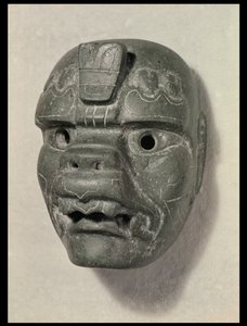 Kattmask av en man, från Oaxaca, Pre-Columbian (jade) av Mexican School