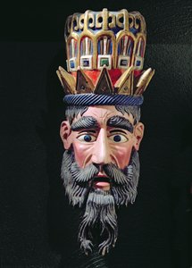 Mask av en kung magus som användes i processioner för att fira trettondagsfesten i Mexiko den 6 januari (målat trä)