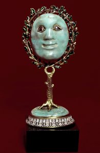 Mexikansk konst: ansiktsmask i turkos pasta med diamantögon. 1600-talets Florens, museo degli argenti av Mexican School