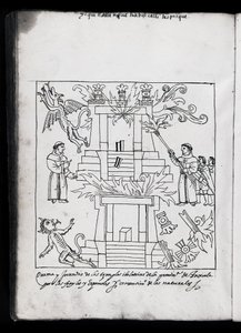 Ms Hunter 242 f.240v Franciskaner brinnande tempel, illustration från Historia de Tlaxcala av Diego Munoz Camargo av Mexican School