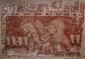 Väggmålningsfragment med elithane och maguey kaktusblad, Teotihuacán-stil, klassisk period, 500-550 av Mexican School