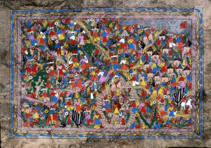 Byscen, Guerrero State, Mexiko (målad bark) av Mexican School