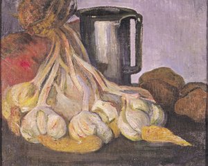 Ett gäng vitlök och en tennkar av Meyer Isaac de Haan