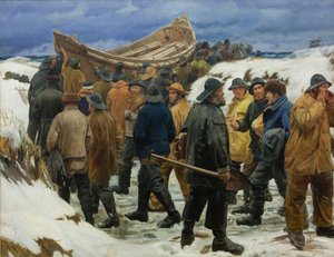 Livbåten tas genom sanddynerna, 1883