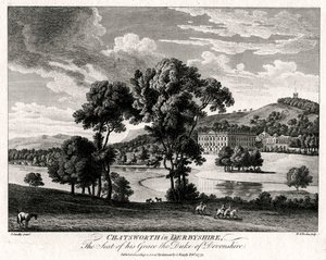Chatsworth i Derbyshire, The Seat of his Grace the Duke of Devonshire, 1775 av Michael Angelo Rooker