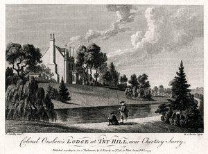 Överste Onslows Lodge på Try-Hill, nära Chertsey, Surry, 1777 av Michael Angelo Rooker