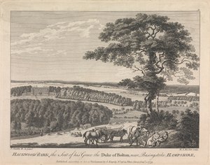 Hackwood Park, säte för hans nåd hertigen av Bolton nära Basingstoke, Hampshire (utgiven av G. Kearsly); sida 19 (volym två) av Michael Angelo Rooker