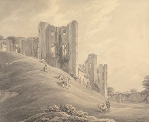 Kenilworth Castle, med figurer på sluttningen