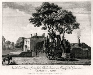 North East View of Sir John Elvils House på Englefield Green nära Egham i Surry, 1775 av Michael Angelo Rooker