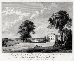 Säte för den höge ärade Earl of Harcourt i Nuneham, med en avlägsen utsikt över Oxford, 1775. av Michael Angelo Rooker