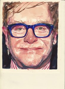Elton John (akvarell) av Michael Frith