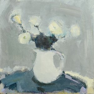 Bordsskiva med blommor, 2016 (olja på linne) av Michael G. Clark
