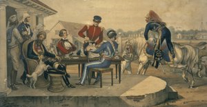 A Coffee Party på en militärstation i Indien, ca 1850 (färgad gravyr)