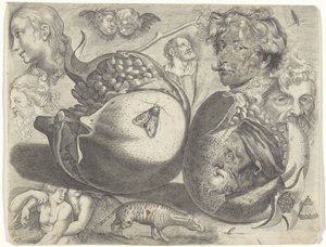 Studieblad med ritningsexempel: huvuden, figurer, frukter, djur Ritningsexempel (serietitel)