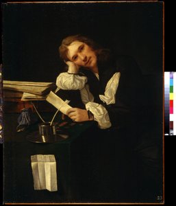 Porträtt av en ung man, självporträtt (Porträtt av en ung man, sel porträtt). Målning av Michiel Sweerts (1618-1664). Olja på duk