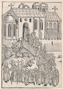 Kristus hälsar en pilgrim, c1491 av Michael Wolgemut