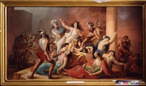 Trojas fall (De segerrika grekiska krigarna under belägringen av den legendariska staden) - Trojas fall - Mikhail Ivanovich Skotti (1814-1861), olja på duk - rysk konst av Michail Ivanovich Skotti