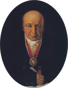 Porträtt av Alexander Baranov, chef för det rysk-amerikanska kompaniet, förste guvernör i ryska Alaska, 1818