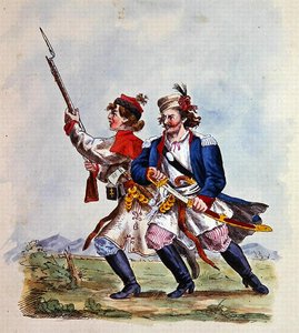 Dräkter av den polska armén efter 1700 (färg litho) av Michal Stachowicz