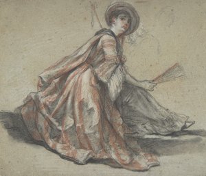 En dam som håller en fläkt, 1700-tal.