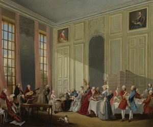 Mozart ger en konsert i Salon des Quatre-Glaces vid Palais du Temple vid P:s hov