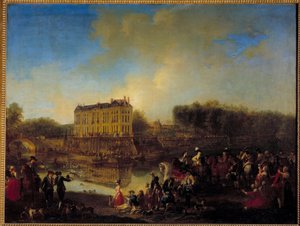 Rådjuren fångade i vattnet framför Chateau de l