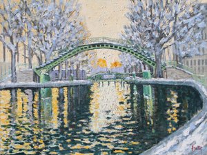 Canal Saint Martin en Hiver, 2003 (olja på pannå) av Michel Bultet